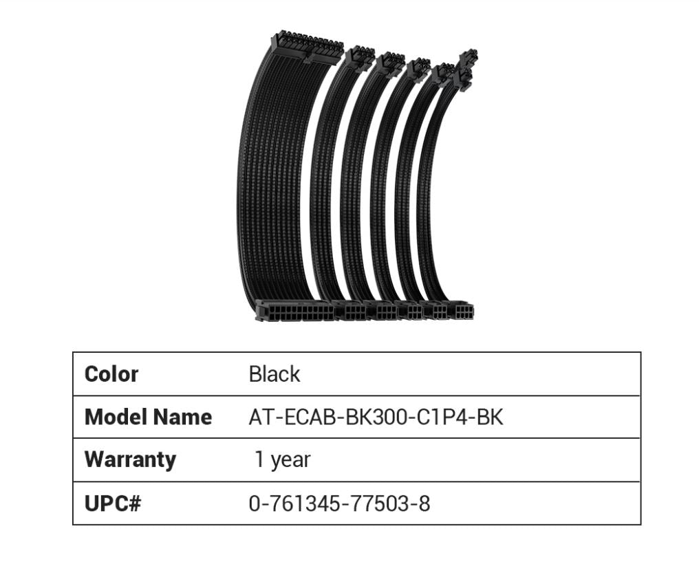 Antec CIP4 Cable Kit Black - 6 Pack, 24ATX, 4+4 EPS, 16AWG Thicker, High Performance 300mm long Length. Premium Sleeved & Universal Antec CIP4 Cable Kit Black - 6 Pack, 24ATX, 4+4 EPS, 16AWG Thicker, High Performance 300mm long Length. Premium Sleeved & Universal